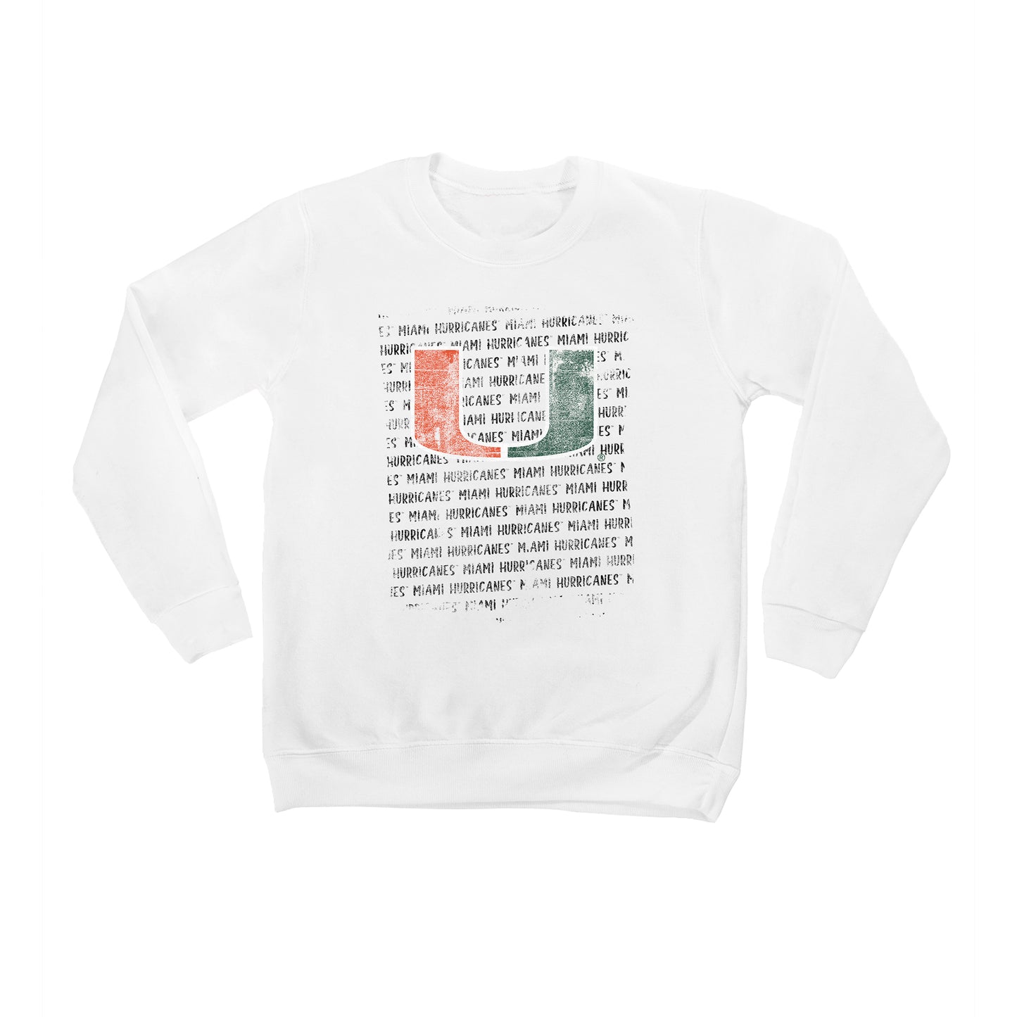 Youth White Miami Hurricanes Bold Type Pullover Sweatshirt