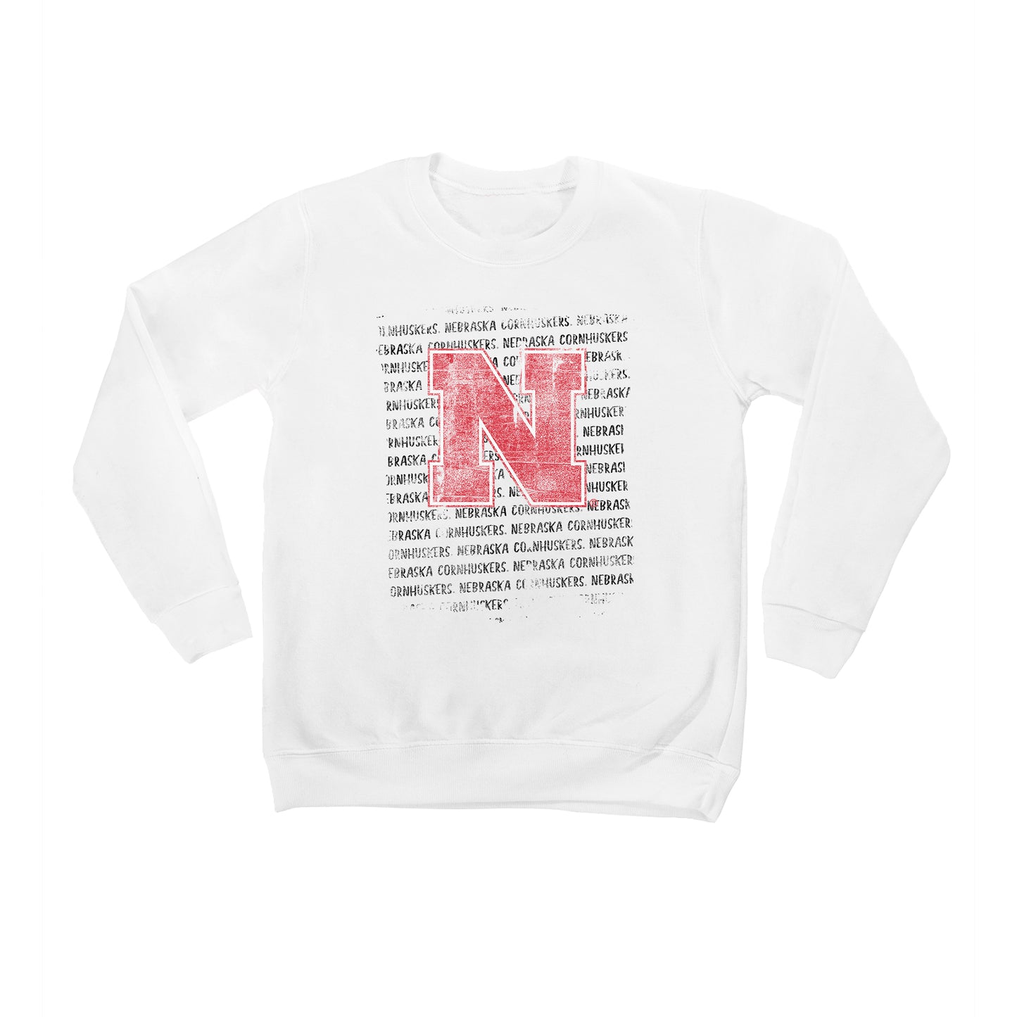 Youth White Nebraska Huskers Bold Type Pullover Sweatshirt