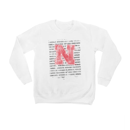 Youth White Nebraska Huskers Bold Type Pullover Sweatshirt