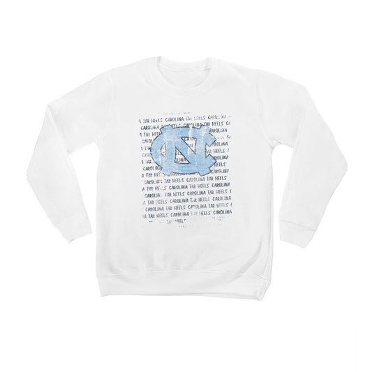 Youth White North Carolina Tar Heels Bold Type Pullover Sweatshirt