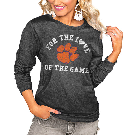 Women's Charcoal Clemson Tigers For the Love Luxe Boyfriend Long Sleeve T-Shirt