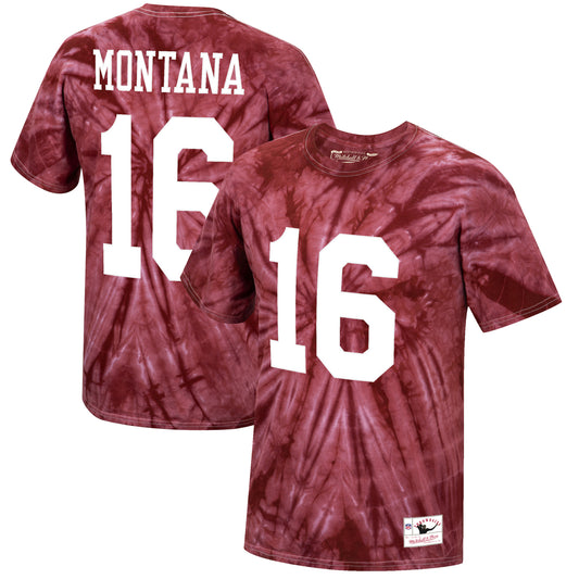 Men's Mitchell & Ness Joe Montana Scarlet San Francisco 49ers Tie-Dye Retired Player Name & Number T-Shirt