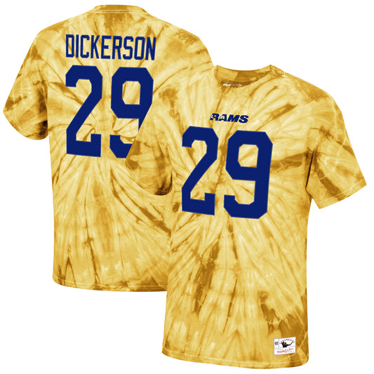 Men's Mitchell & Ness Eric Dickerson Gold Los Angeles Rams Tie-Dye Retired Player Name & Number T-Shirt