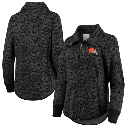 Women's Tommy Bahama Black Cleveland Browns Sport Shell We Dance Tri-Blend Full-Zip Sweatshirt