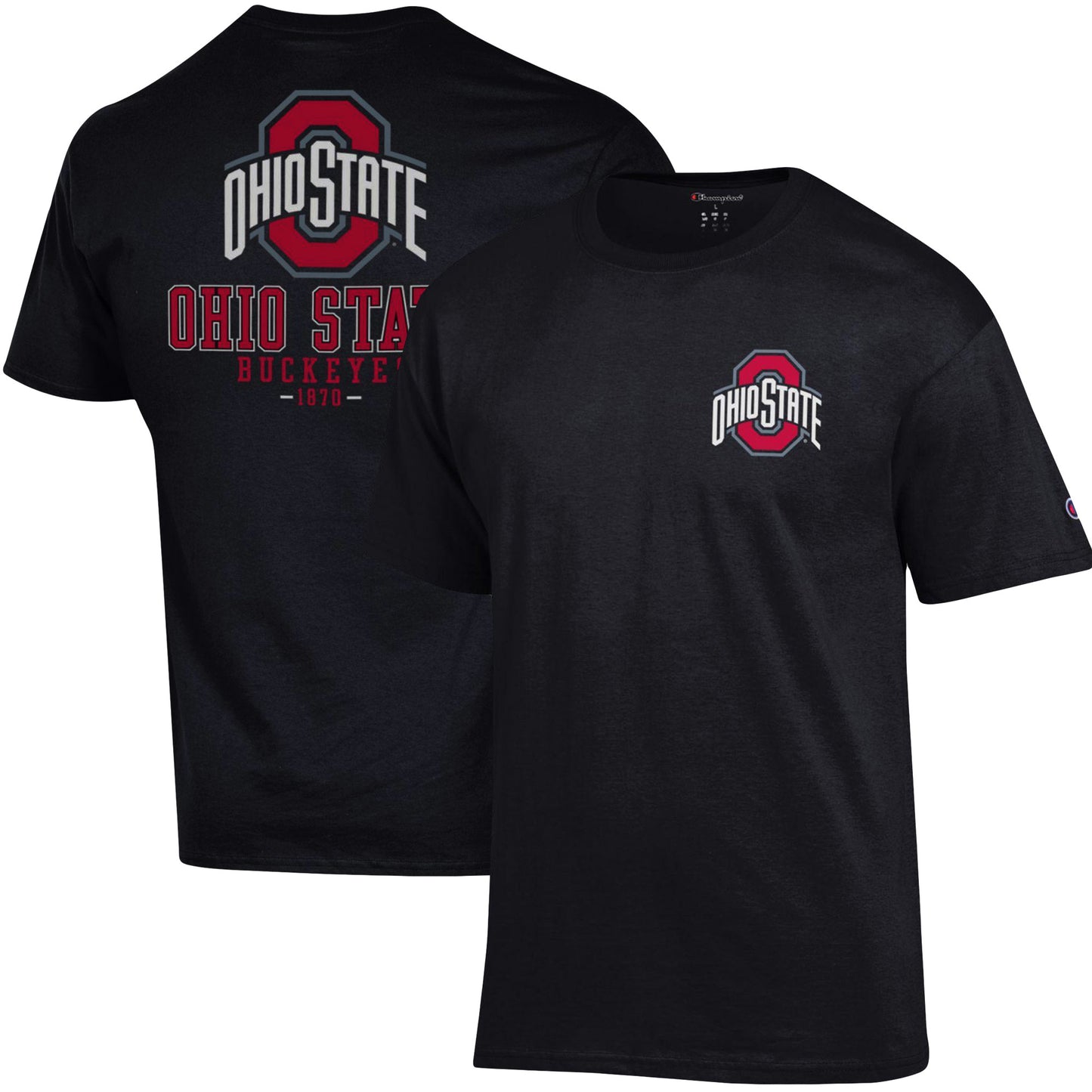 Men's Champion Black Ohio State Buckeyes Team Stack 2-Hit T-Shirt