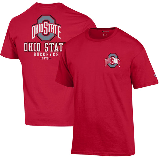 Men's Champion Scarlet Ohio State Buckeyes Team Stack 2-Hit T-Shirt