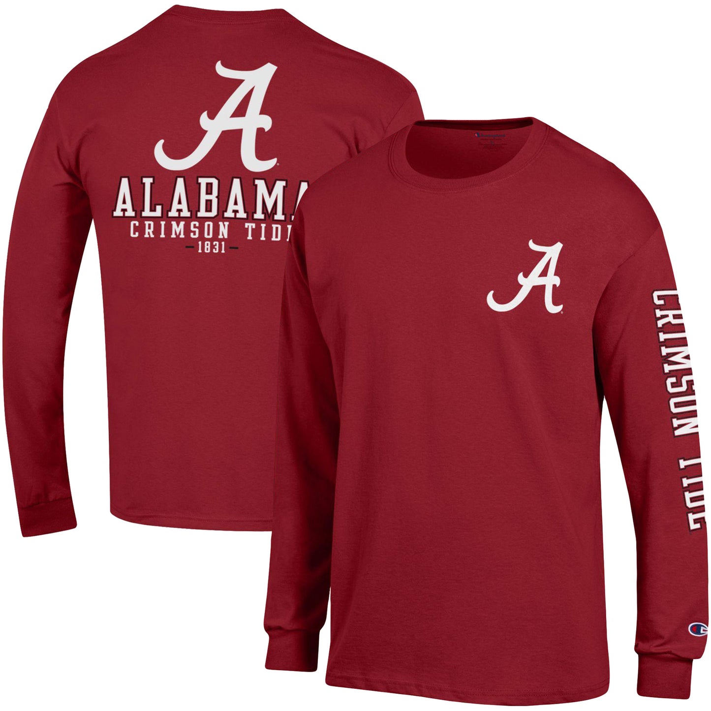 Men's Champion Crimson Alabama Crimson Tide Team Stack 3-Hit Long Sleeve T-Shirt