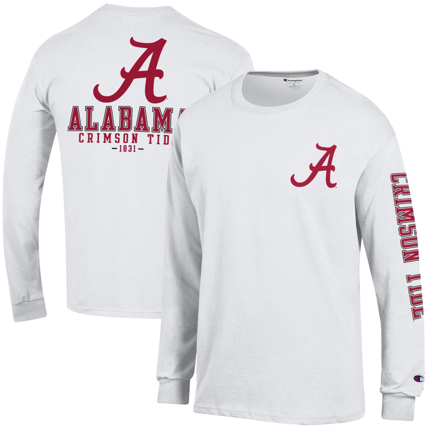 Men's Champion White Alabama Crimson Tide Team Stack 3-Hit Long Sleeve T-Shirt