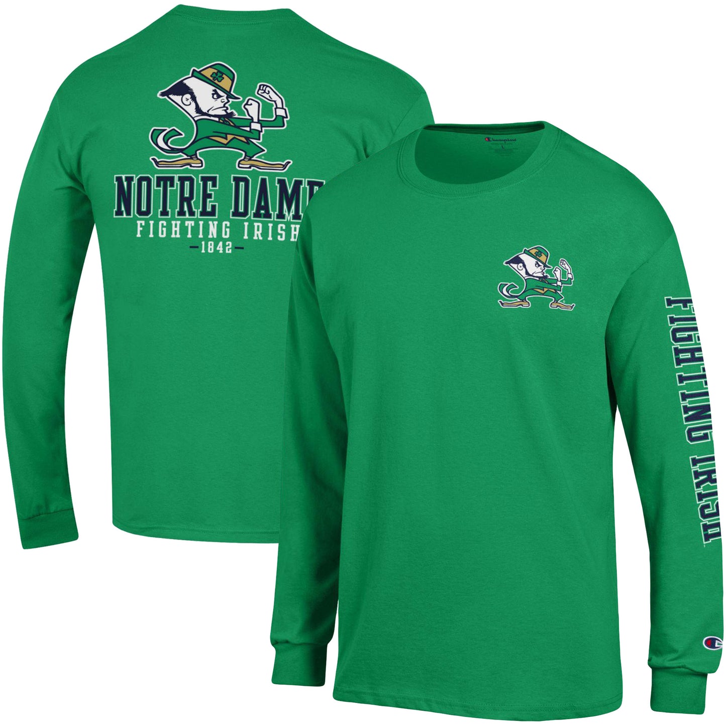 Men's Champion Green Notre Dame Fighting Irish Team Stack 3-Hit Long Sleeve T-Shirt