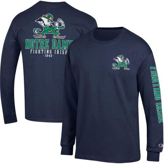 Men's Champion Navy Notre Dame Fighting Irish Team Stack 3-Hit Long Sleeve T-Shirt