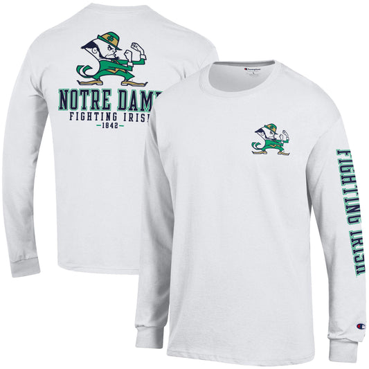 Men's Champion White Notre Dame Fighting Irish Team Stack 3-Hit Long Sleeve T-Shirt