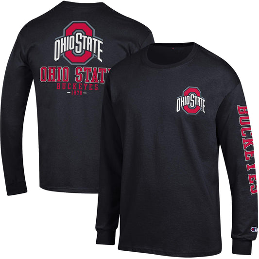 Men's Champion Black Ohio State Buckeyes Team Stack 3-Hit Long Sleeve T-Shirt