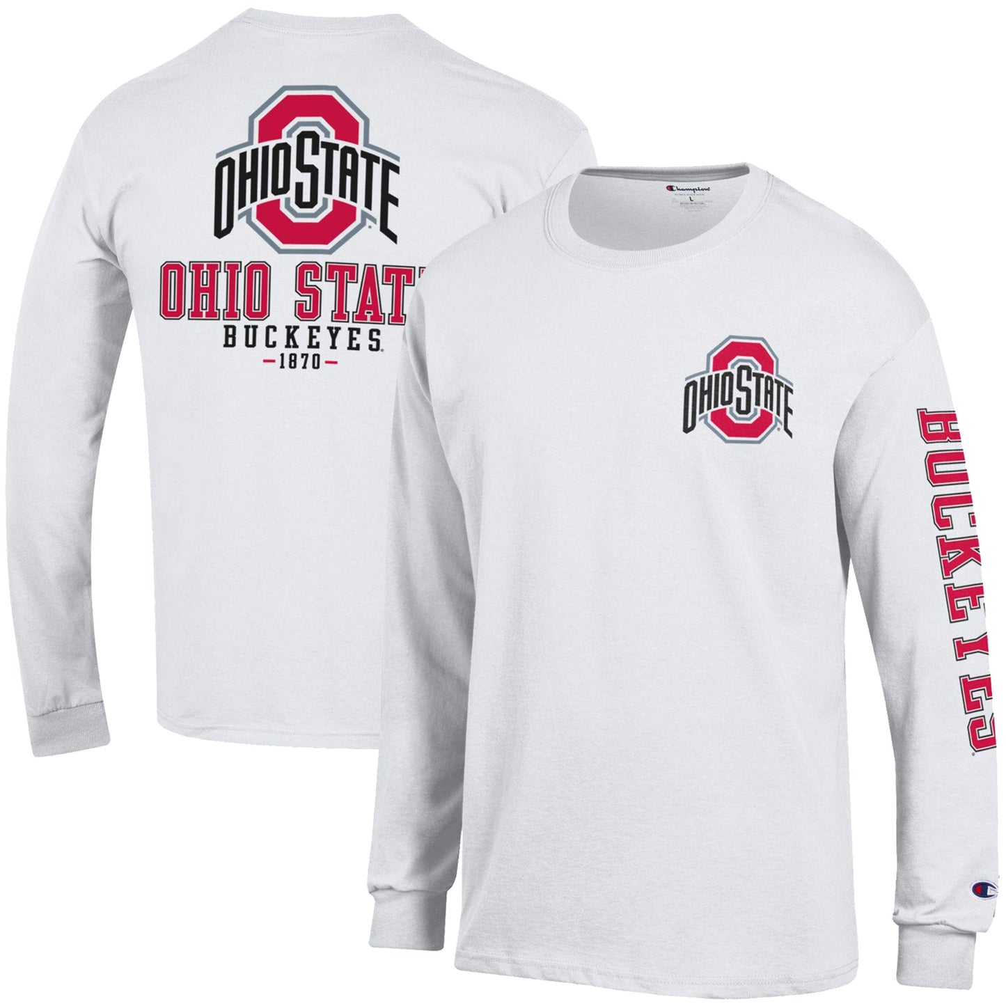 Men's Champion White Ohio State Buckeyes Team Stack 3-Hit Long Sleeve T-Shirt