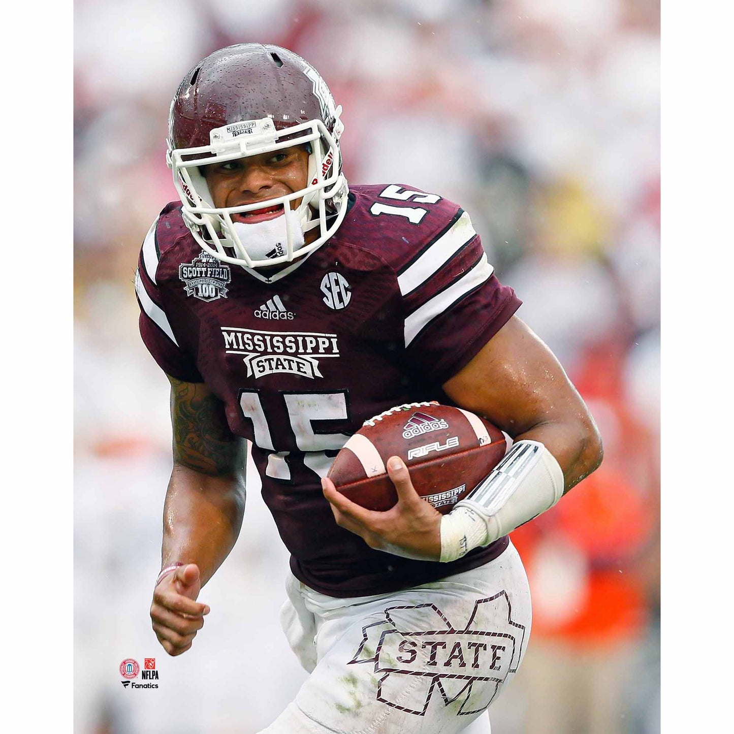 Dak Prescott Mississippi State Bulldogs Unsigned Maroon Jersey Close Up Photograph