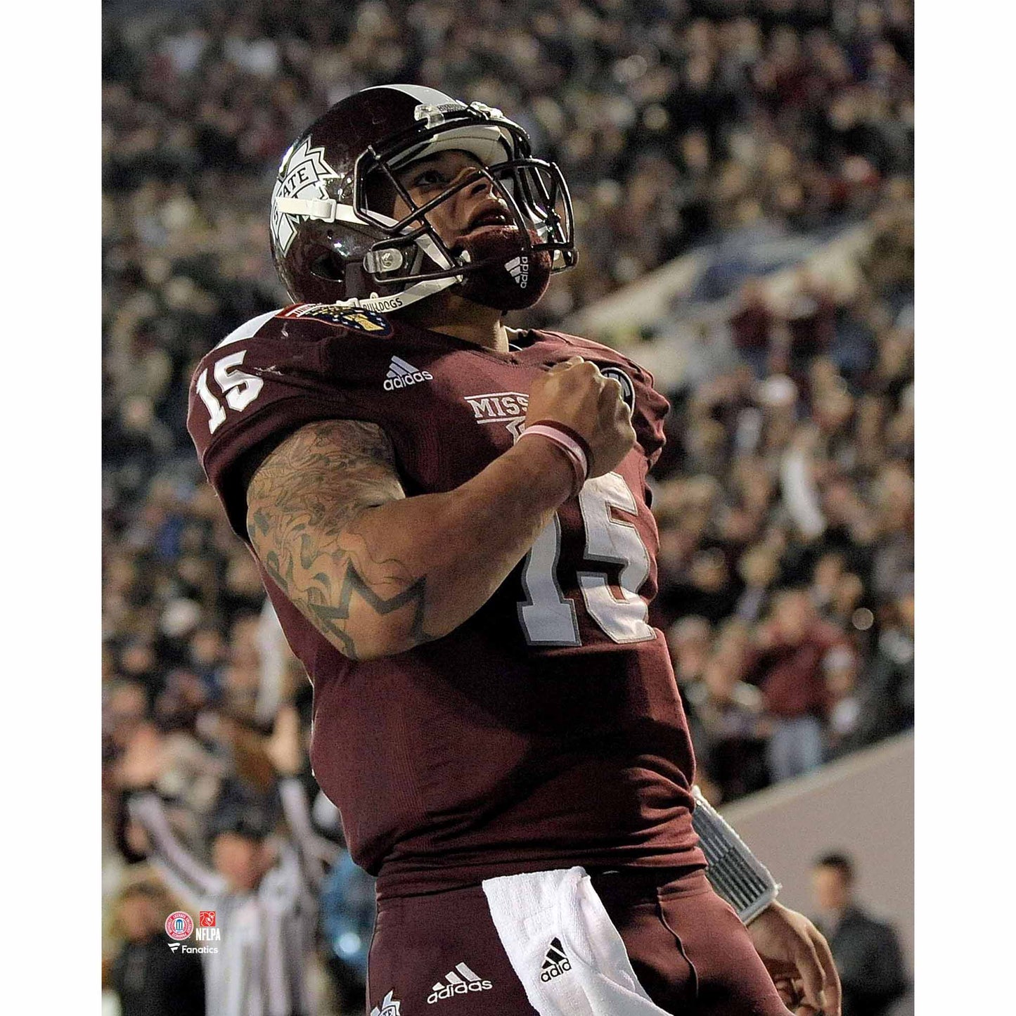 Dak Prescott Mississippi State Bulldogs Unsigned Maroon Jersey Touchdown Celebration During Liberty Bowl Photograph