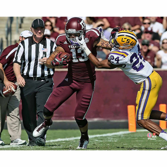 Mike Evans Texas A&M Aggies Unsigned Maroon Jersey Running and Blocking with Ball vs. LSU Tigers Photograph