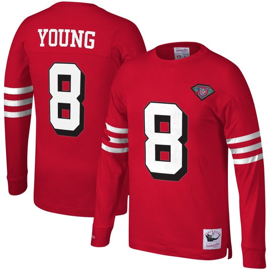 Men's Mitchell & Ness Steve Young Scarlet San Francisco 49ers Retired Player Name & Number Long Sleeve Top