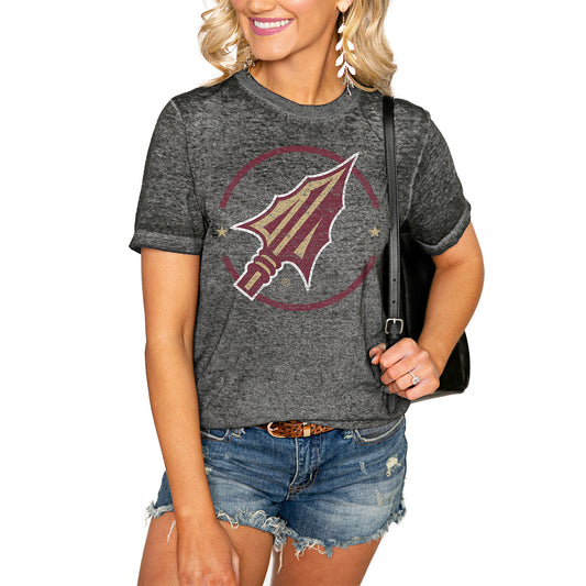 Women's Charcoal Florida State Seminoles End Zone Boyfriend T-Shirt