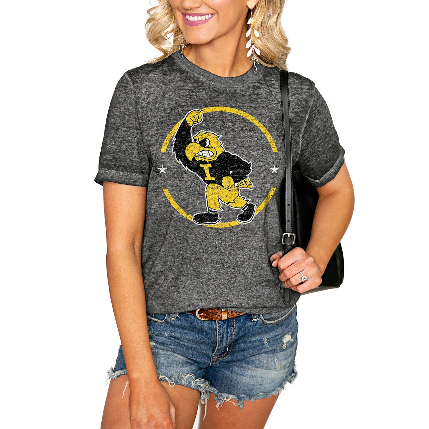 Women's Charcoal Iowa Hawkeyes End Zone Boyfriend T-Shirt