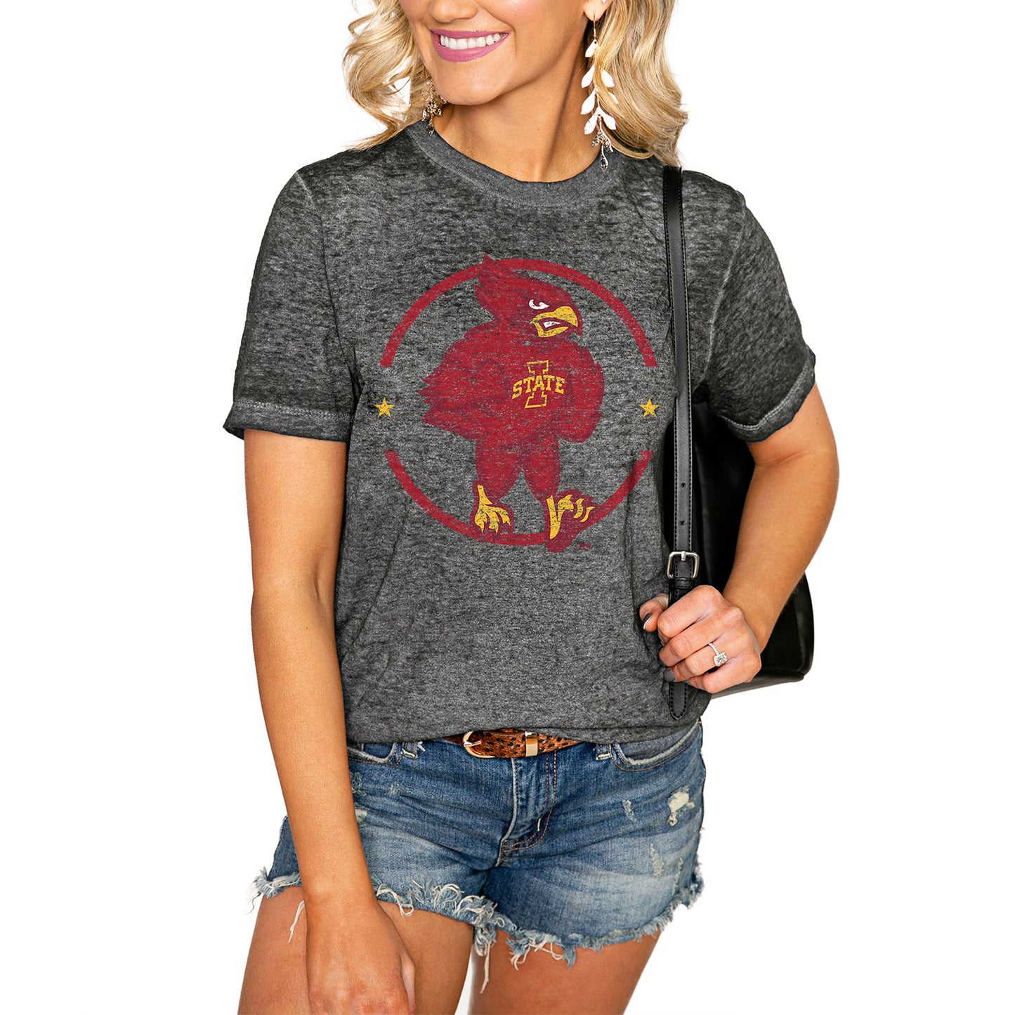 Women's Charcoal Iowa State Cyclones End Zone Boyfriend T-Shirt