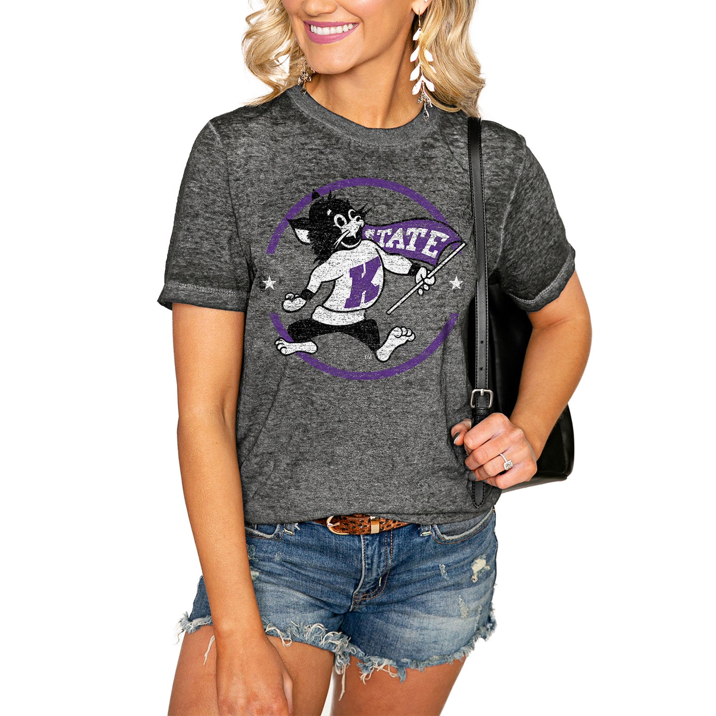 Women's Charcoal Kansas State Wildcats End Zone Boyfriend T-Shirt