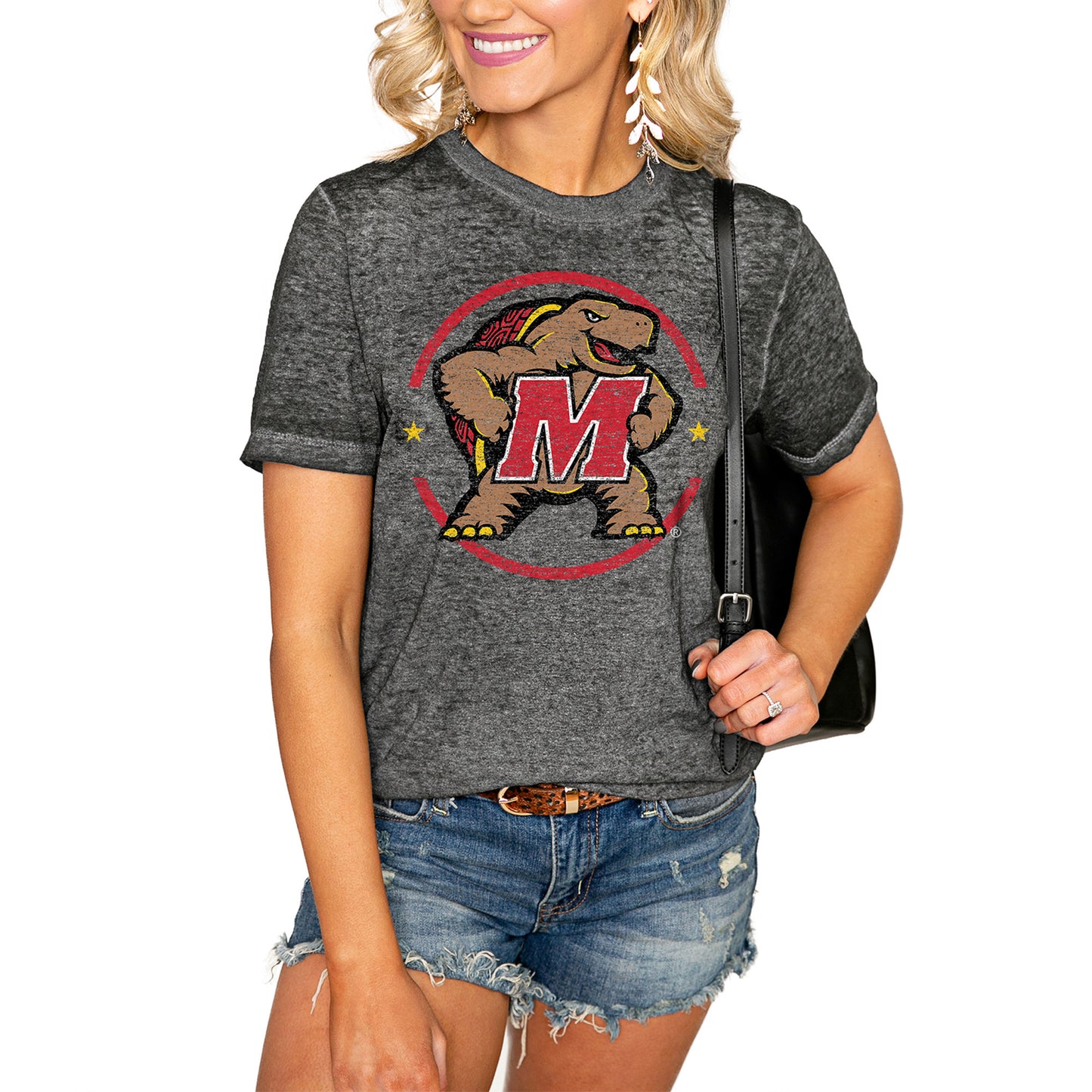 Women's Charcoal Maryland Terrapins End Zone Boyfriend T-Shirt