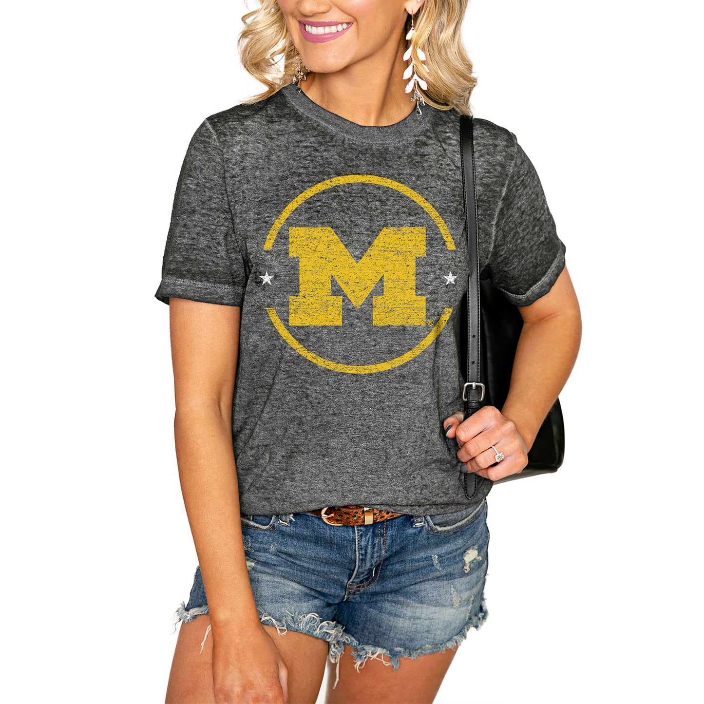 Women's Charcoal Michigan Wolverines End Zone Boyfriend T-Shirt