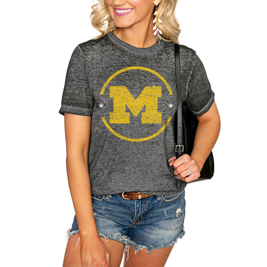 Women's Charcoal Michigan Wolverines End Zone Boyfriend T-Shirt