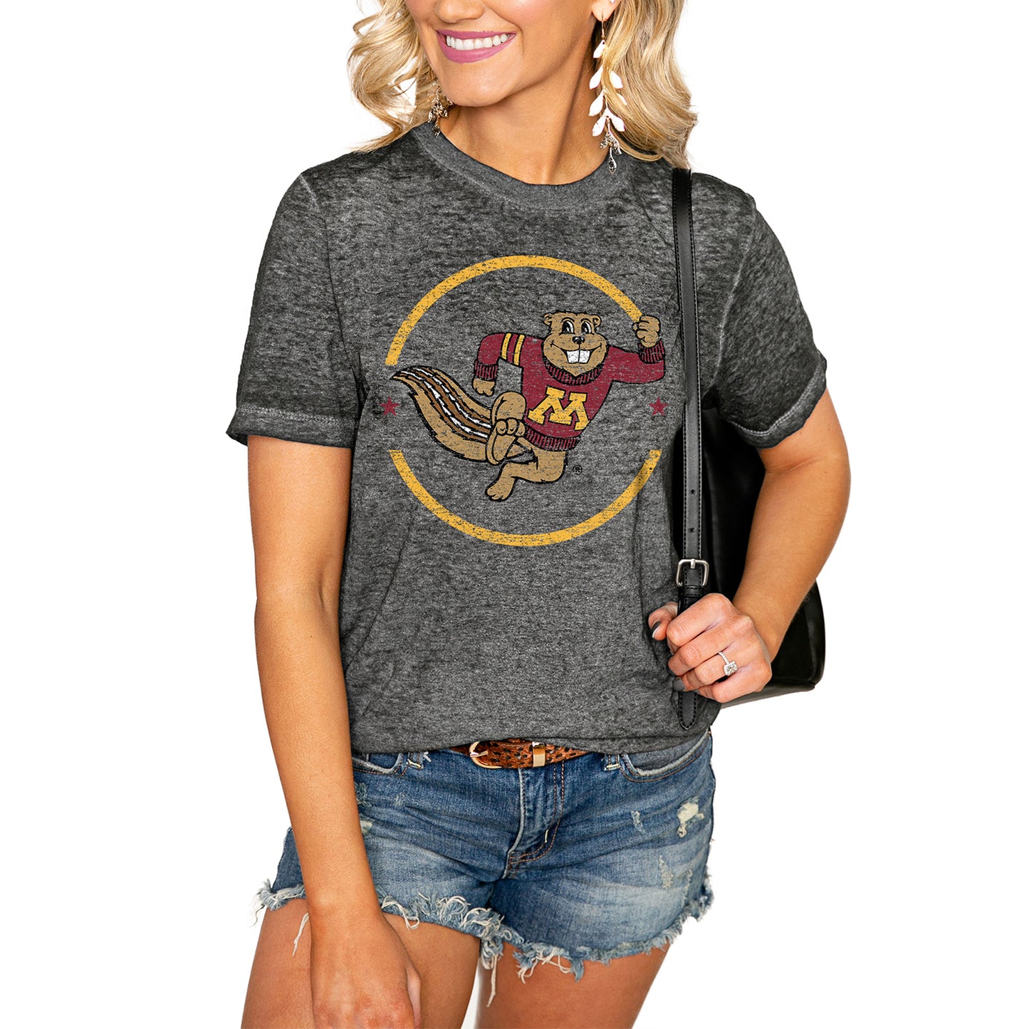 Women's Charcoal Minnesota Golden Gophers End Zone Boyfriend T-Shirt