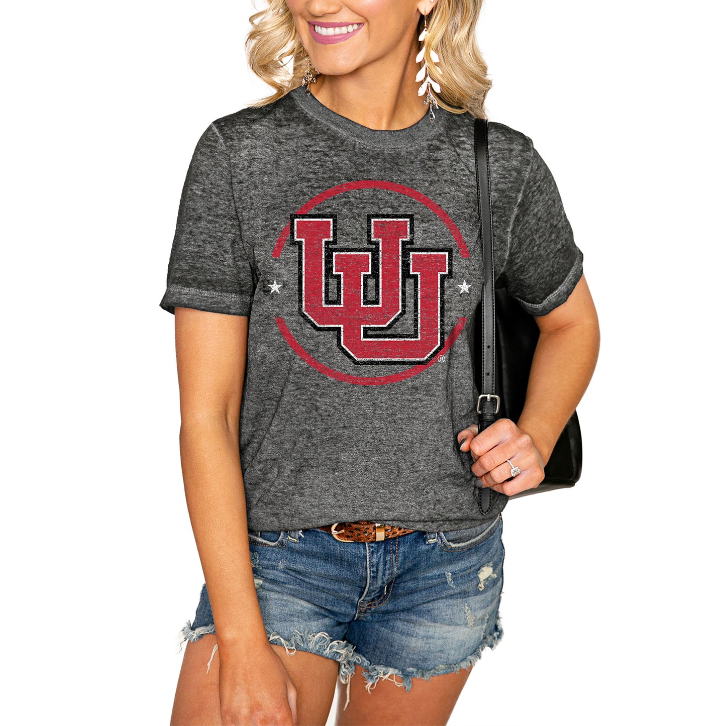 Women's Charcoal Utah Utes End Zone Boyfriend T-Shirt