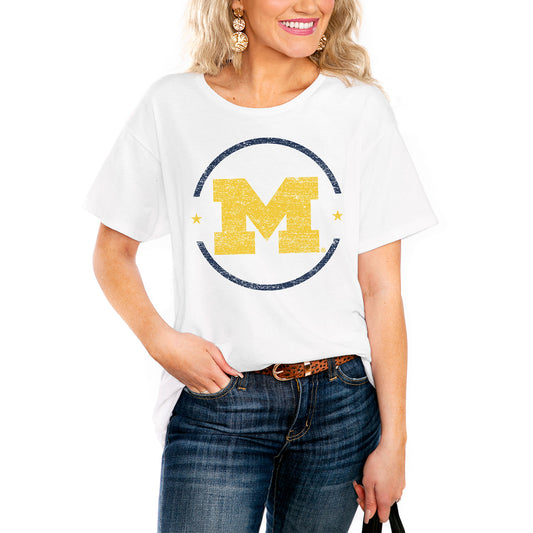 Women's White Michigan Wolverines End Zone Easy T-Shirt