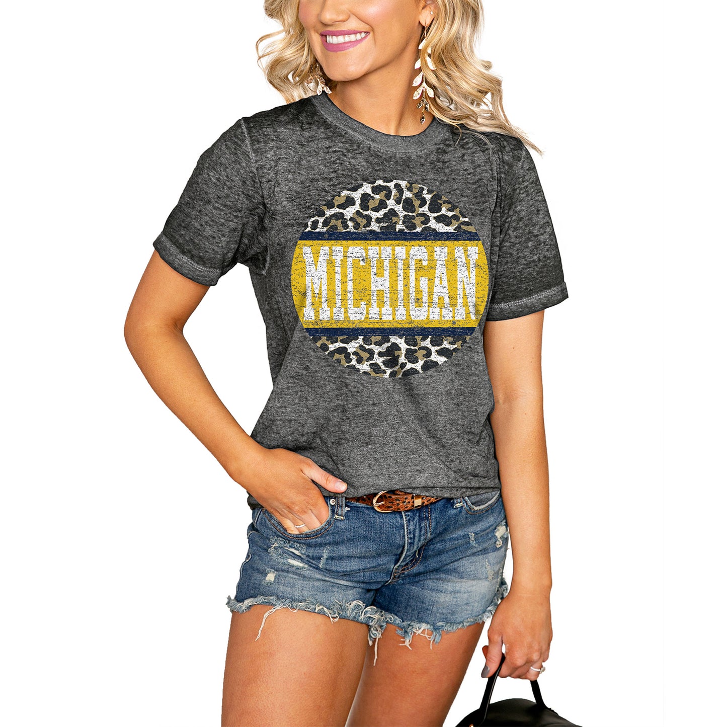 Women's Charcoal Michigan Wolverines Scoop & Score Boyfriend T-Shirt