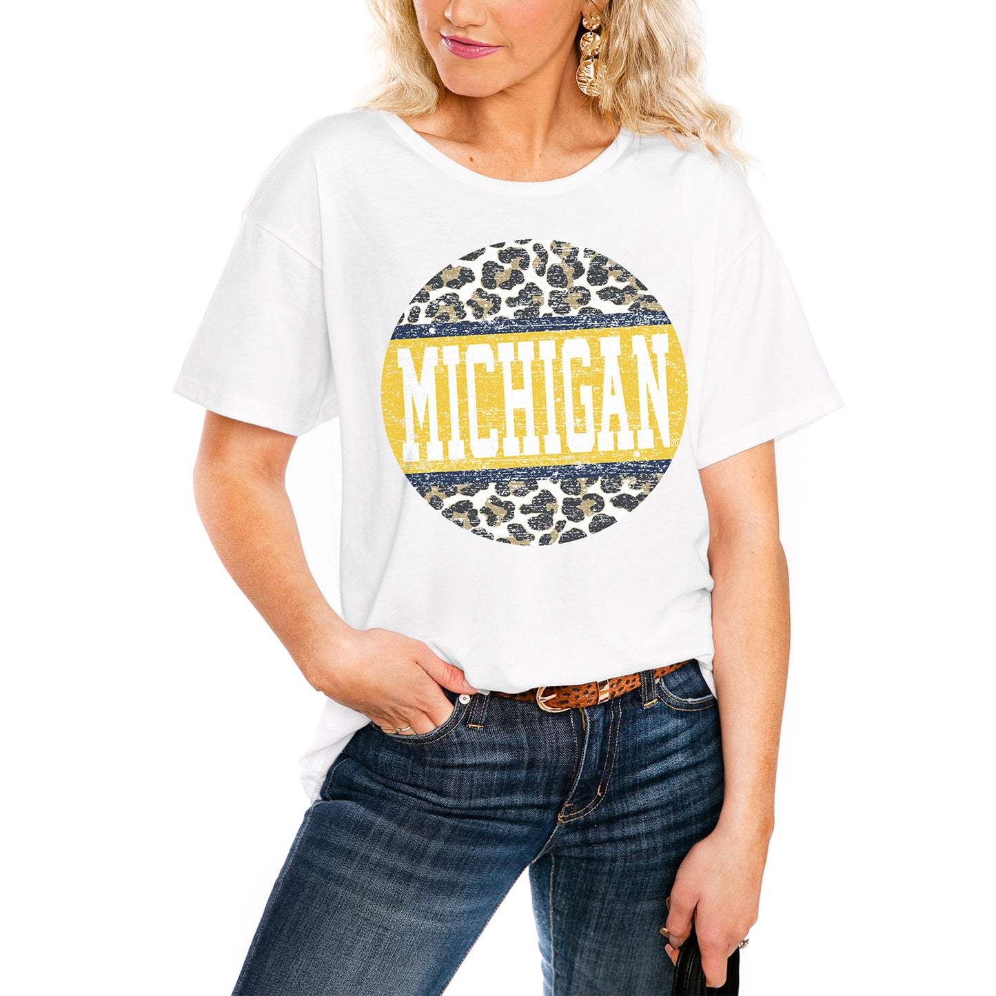 Women's White Michigan Wolverines Scoop & Score Easy T-Shirt