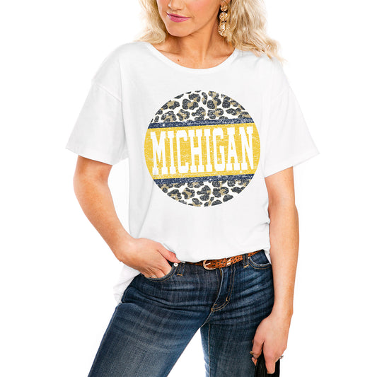 Women's White Michigan Wolverines Scoop & Score Easy T-Shirt