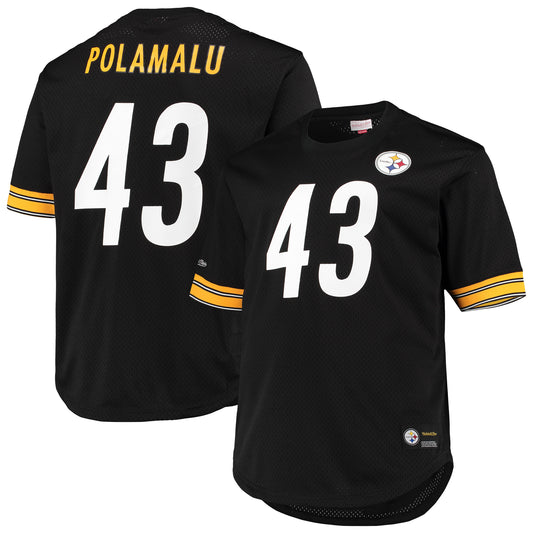 Men's Mitchell & Ness Troy Polamalu Black Pittsburgh Steelers Big & Tall Retired Player Mesh T-Shirt