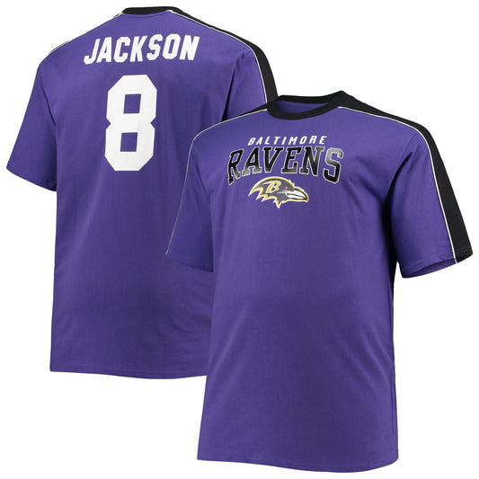 Men's Fanatics Lamar Jackson Purple Baltimore Ravens Big & Tall Sleeve Panel Player Name & Number T-Shirt