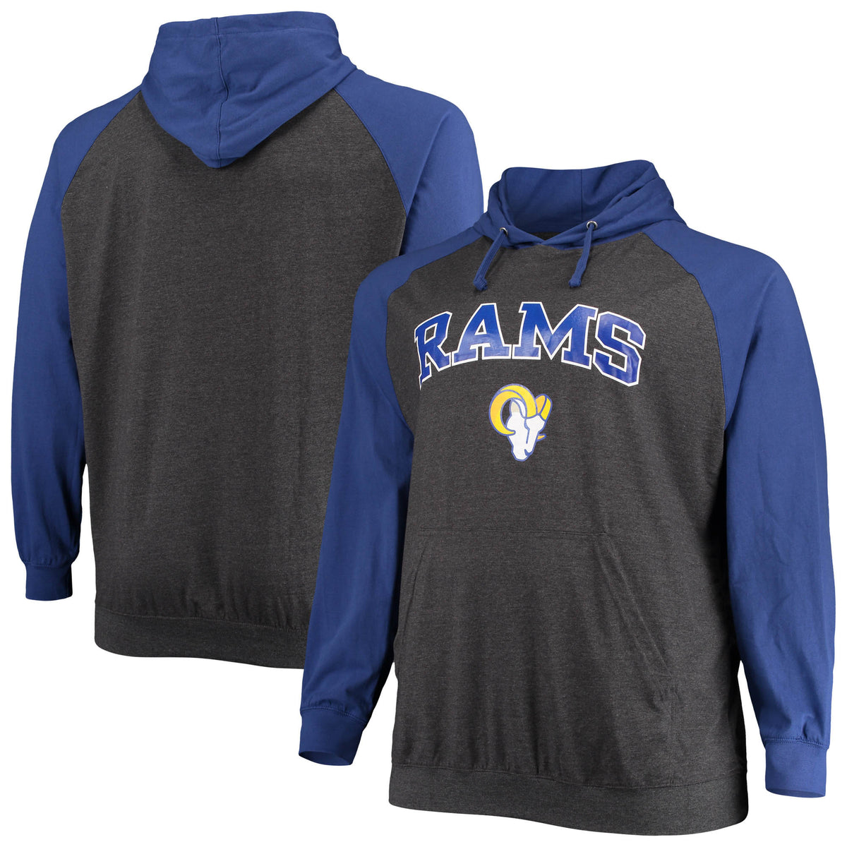 Men's Fanatics Royal/Heathered Charcoal Los Angeles Rams Big & Tall Lightweight Raglan Pullover Hoodie
