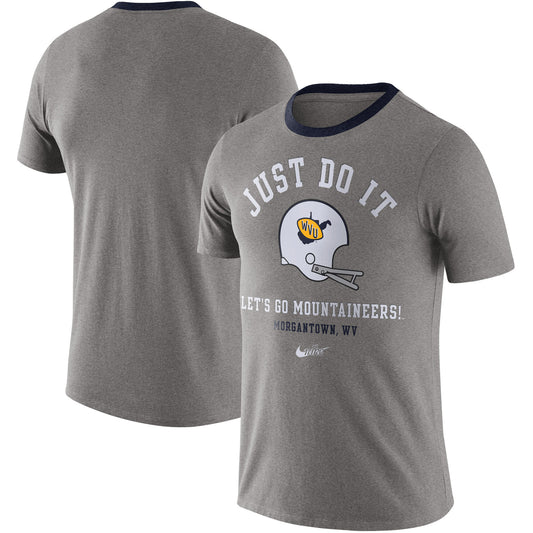 Men's Nike Heathered Gray West Virginia Mountaineers Vault Helmet Tri-Blend T-Shirt