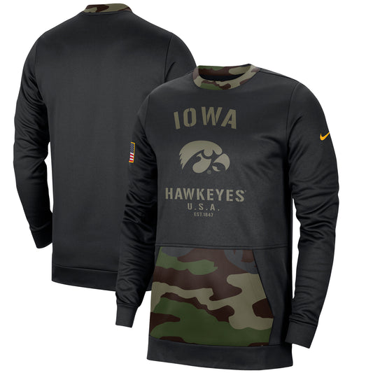 Men's Nike Black/Camo Iowa Hawkeyes Military Appreciation Performance Pullover Sweatshirt