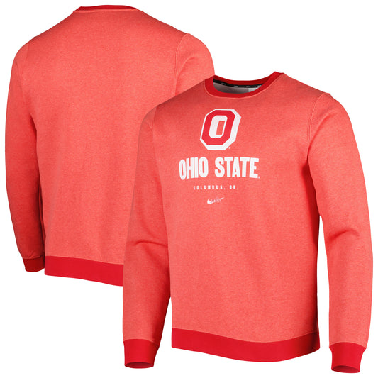 Men's Nike Heathered Scarlet Ohio State Buckeyes Vault Stack Club Fleece Pullover Sweatshirt