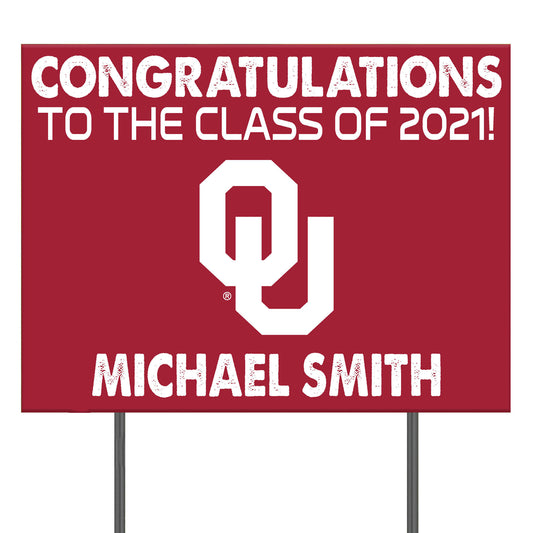 Oklahoma Sooners 24'' x 18'' Congrats Class of 2021 Personalized Yard Sign