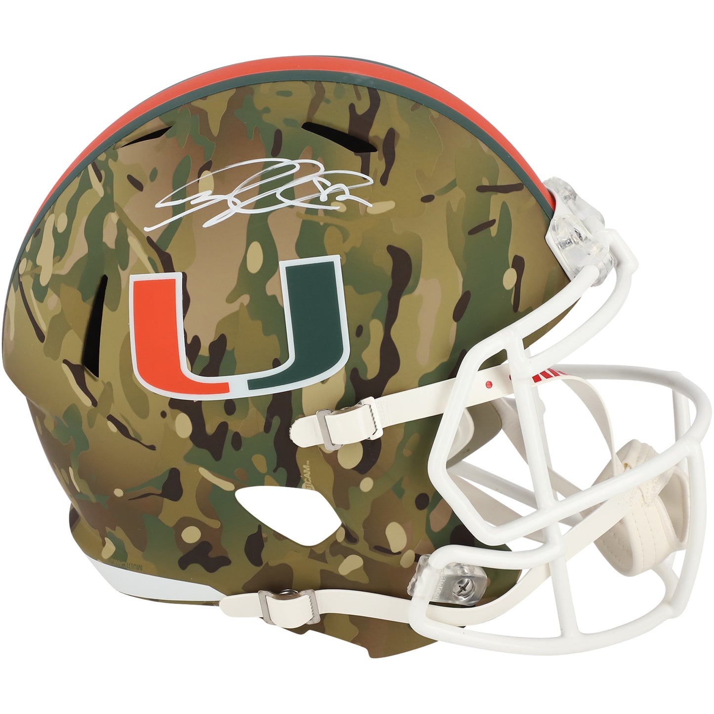 Greg Olsen Miami Hurricanes Autographed Riddell Camo Alternate Speed Replica Helmet
