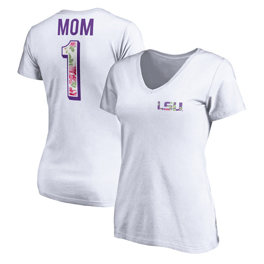 Women's White LSU Tigers Mother's Day Logo V-Neck T-Shirt