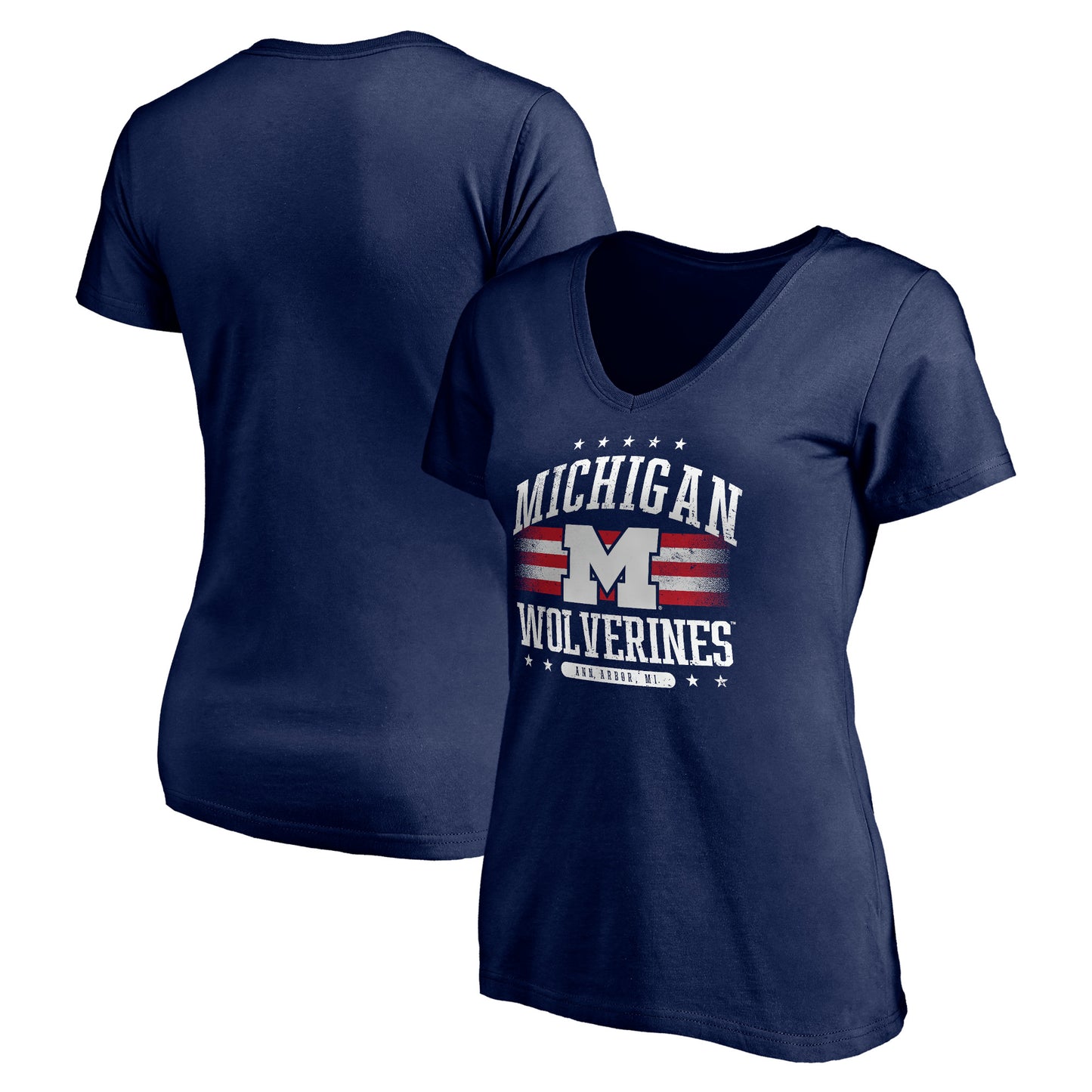 Women's Navy Michigan Wolverines City Pride V-Neck T-Shirt