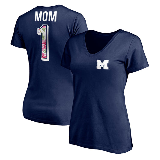 Women's Navy Michigan Wolverines Mother's Day Logo V-Neck T-Shirt