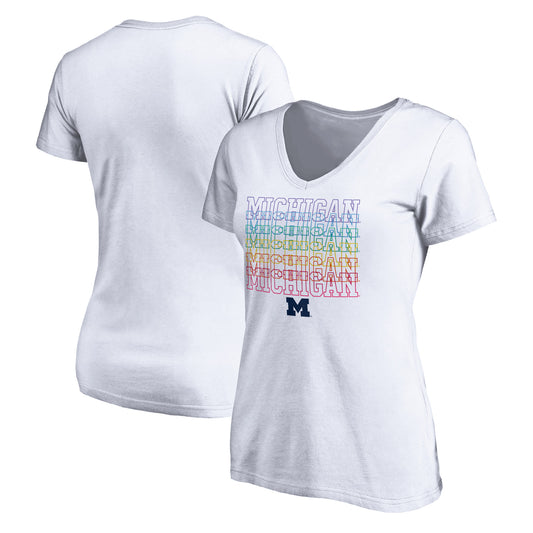 Women's White Michigan Wolverines City Pride V-Neck T-Shirt