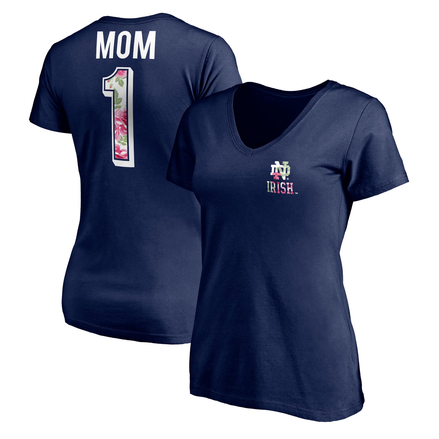 Women's Navy Notre Dame Fighting Irish Mother's Day Logo V-Neck T-Shirt