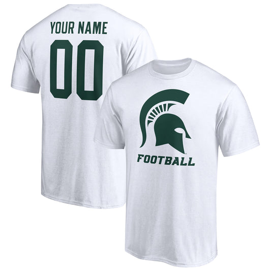Men's White Michigan State Spartans Personalized Any Name & Number One Color T-Shirt