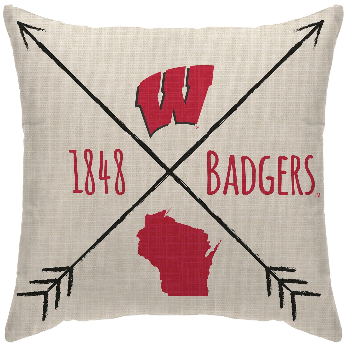 Wisconsin Badgers 18'' x 18'' Cross Arrow Decorative Throw Pillow