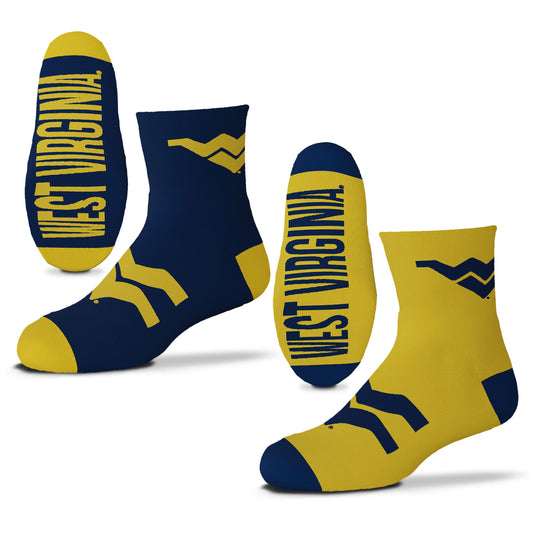 Youth For Bare Feet West Virginia Mountaineers Two-Pack Quarter-Length Team Socks